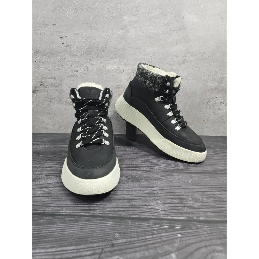 ROXY Bling Peak Black Knit Lace Up Platform Hiker Boots Women's Size 7.5 EUC